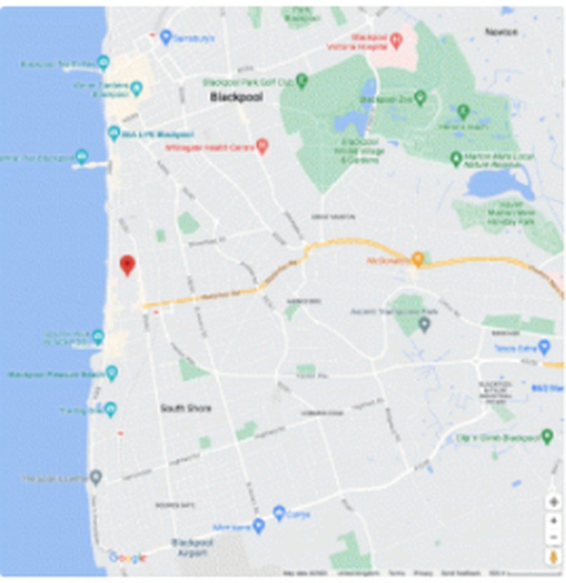 Map showing The Wilton Hotel on Alexandra Road, South Shore, Blackpool